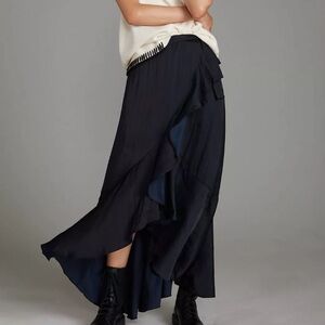 Anthropologie Black ruffle wrap Skirt